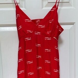 Red Maxi Dress open back size M red with white fish print